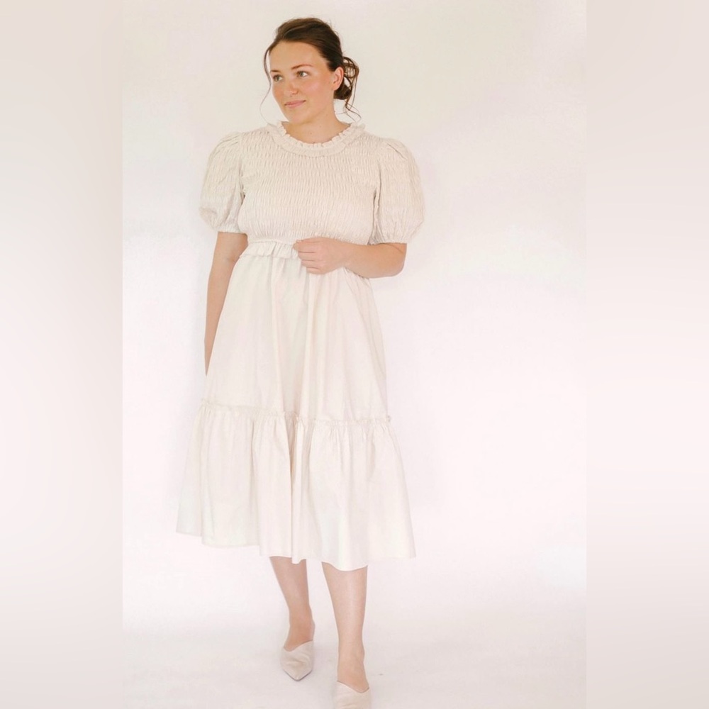 Shop Courtney Toliver like new cream ruffle midi dress